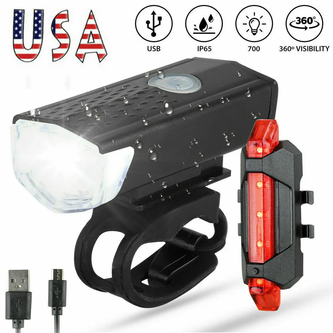 CycleGlow™ LED Bicycle Light Set – USB Charging, Front & Rear, All-Weather Use