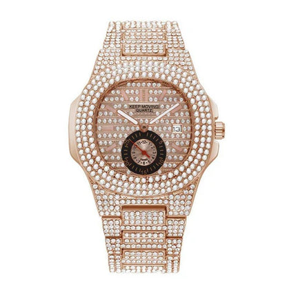 GlamTime™ Quartz Watch – Fashion-Forward Design with Full Calendar & Crystals