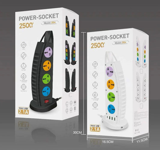 All-in-One Extension Tower – Vertical Power Strip with USB & Safety Switch