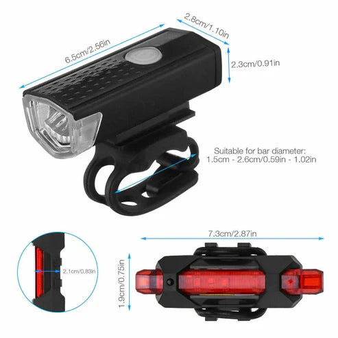 CycleGlow™ LED Bicycle Light Set – USB Charging, Front & Rear, All-Weather Use